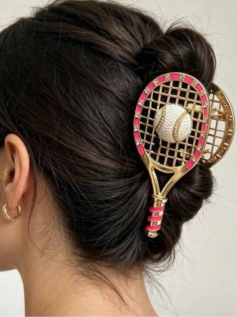 Pickleball Hair Claw Clip Barrette gold metal tennis racket jewerly ball gift